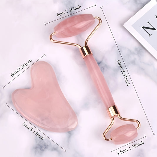 Pink Resin Gua Sha & Facial Roller Set for Face, Neck & Shoulder Massage