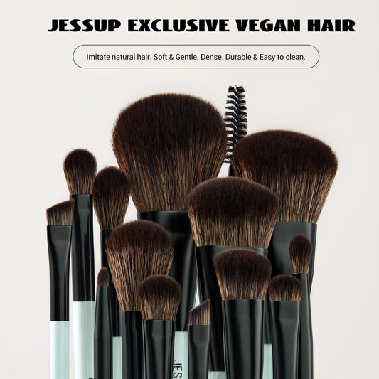 Jessup Double-Sided Makeup Brush Set – Foundation, Contour & Eyeshadow Brushes