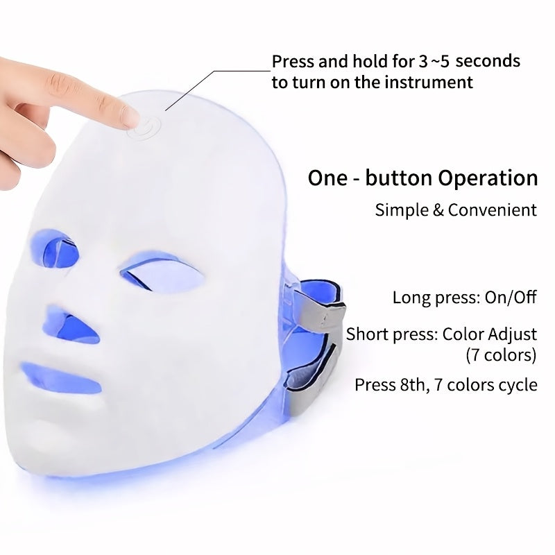 7-Color LED Facial Mask – USB Rechargeable Face & Neck Beauty Care Device