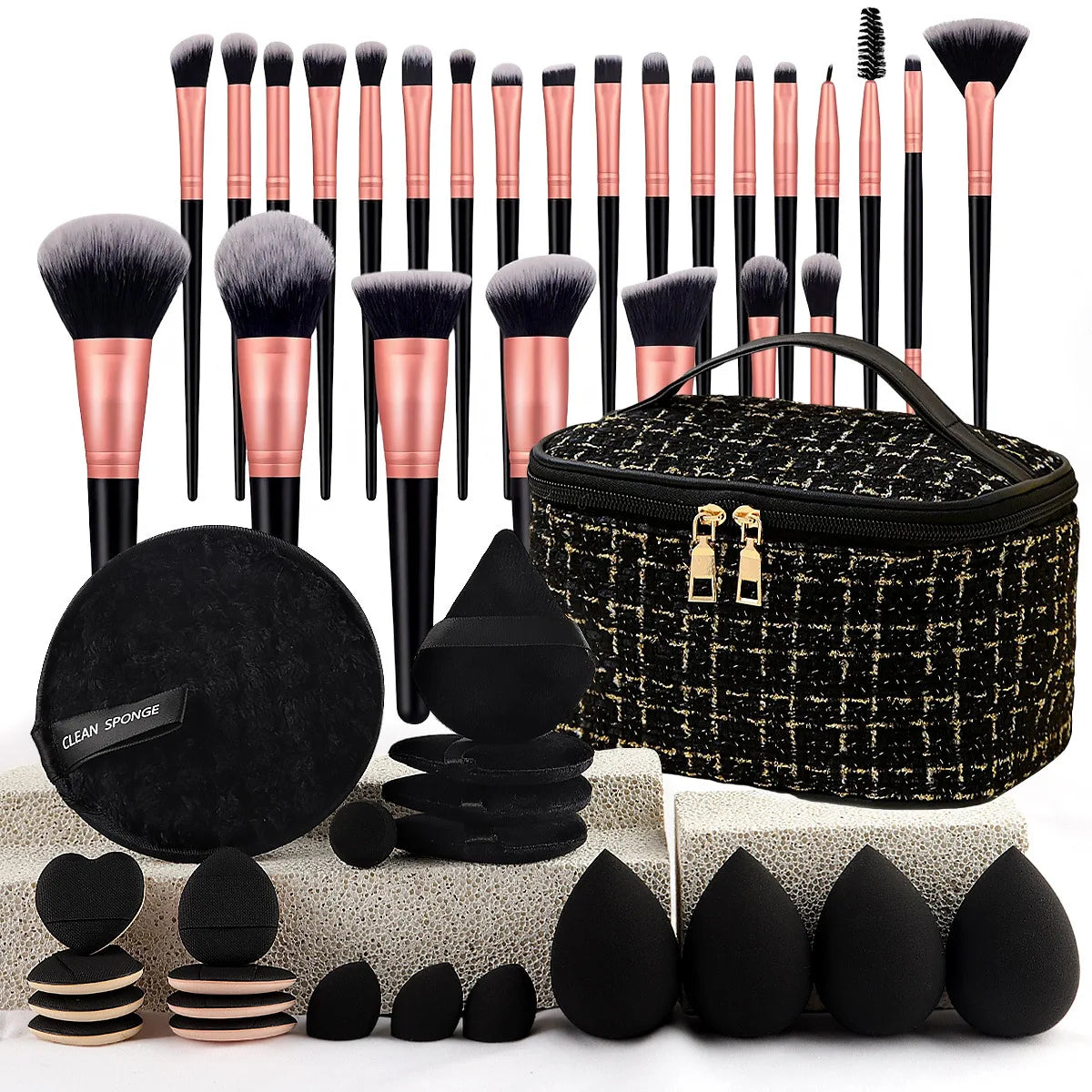 Chic Fragrance Makeup Brush Set Travel Cosmetic Bag Kit