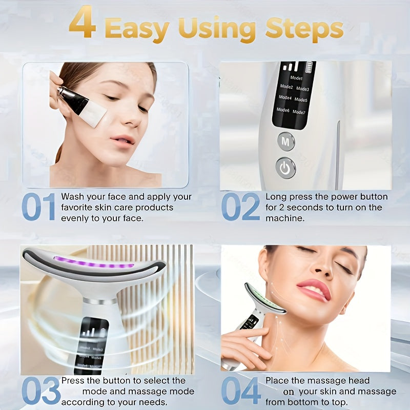 Rechargeable 7-Mode Facial & Neck Massager – Heated USB Skincare Device