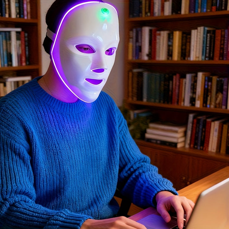 7-Color LED Facial Mask – USB Rechargeable Face & Neck Beauty Care Device