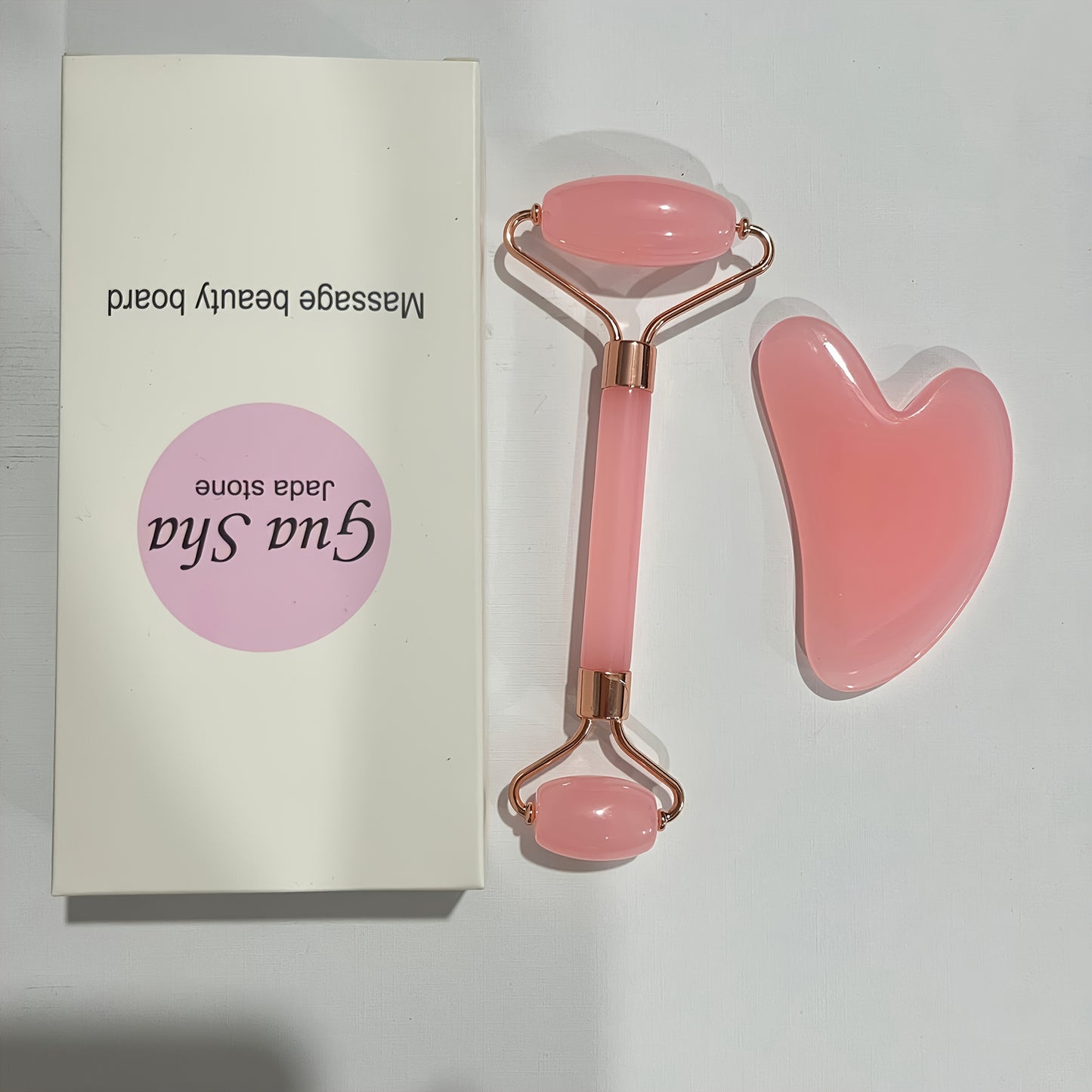 Pink Resin Gua Sha & Facial Roller Set for Face, Neck & Shoulder Massage