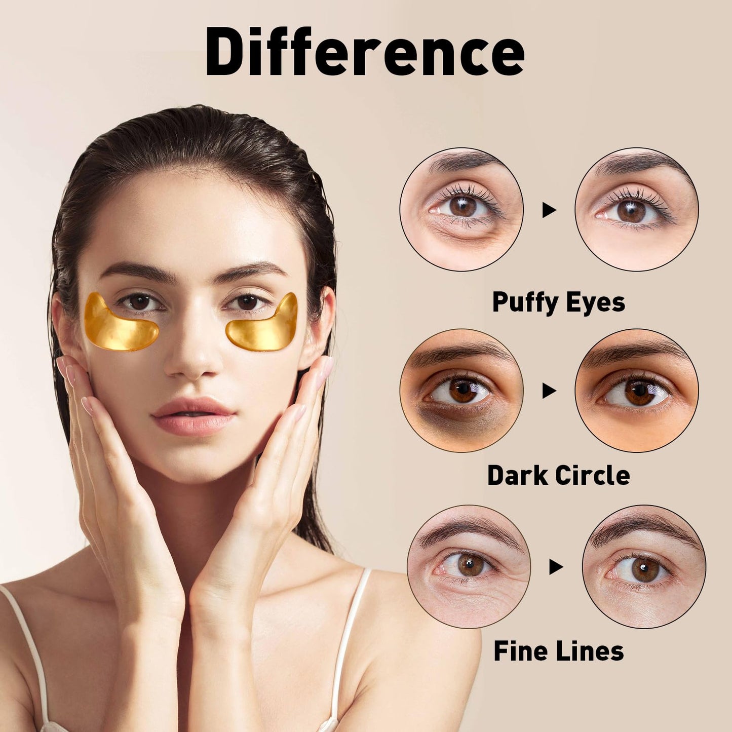 24K Gold Under Eye Patches for Dark Circles & Puffiness - 100 Pairs