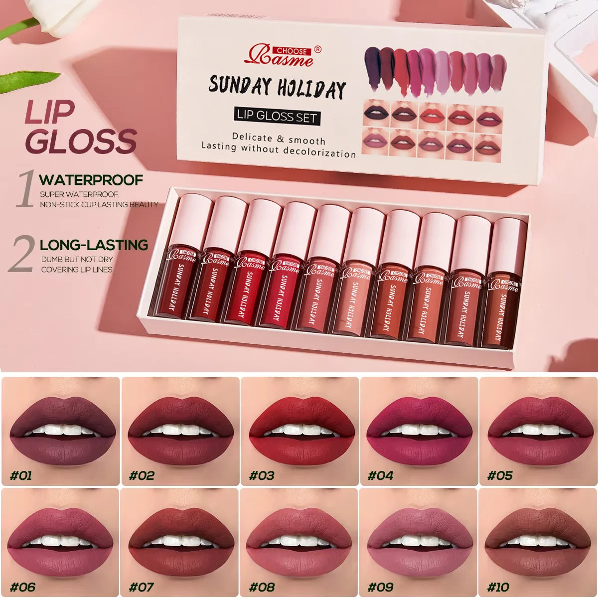 10PCS Velvet Matte Lip Gloss Set – Waterproof Long Lasting Moisturizing Lipstick Kit