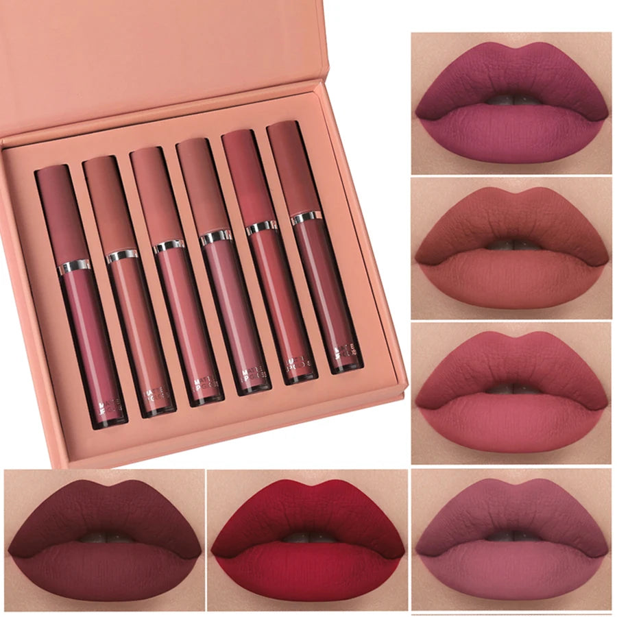 6 Color Matte Lip Gloss Set – Waterproof Long Lasting Moisturizing Lipstick Gift Box