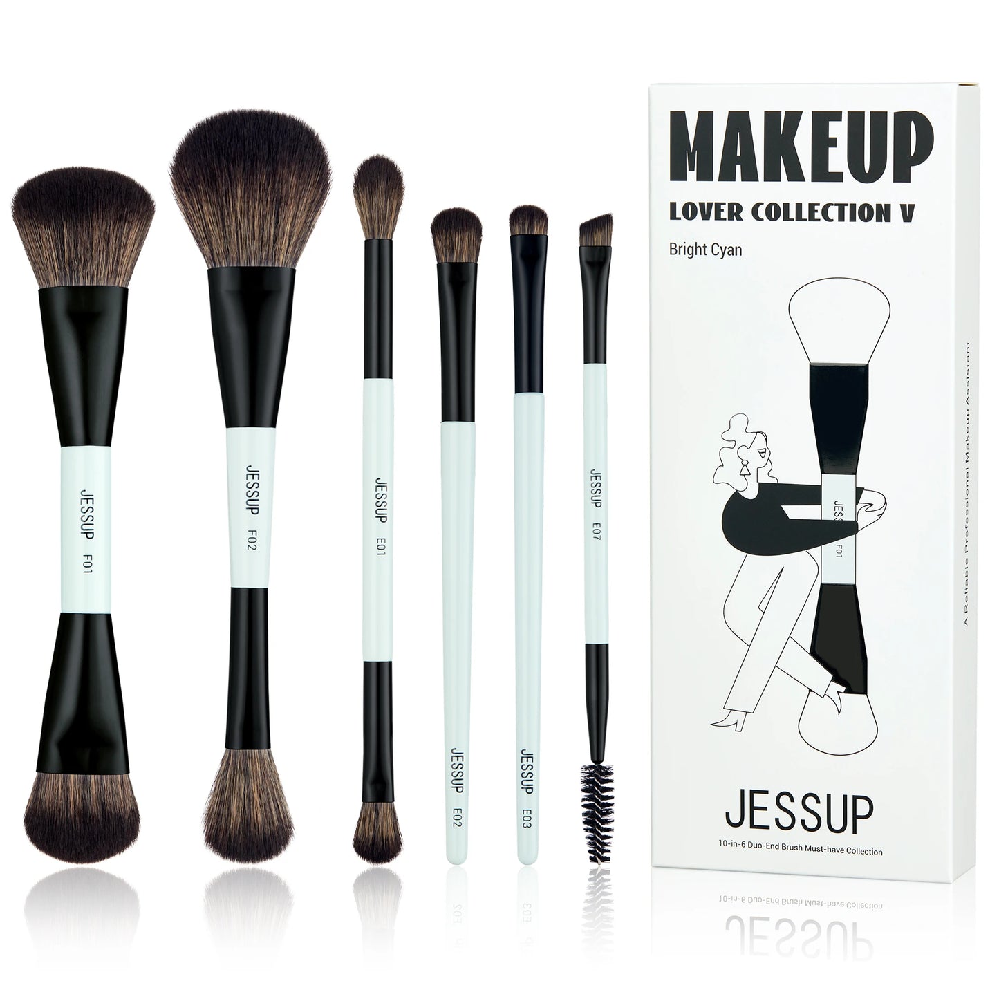 Jessup Double-Sided Makeup Brush Set – Foundation, Contour & Eyeshadow Brushes