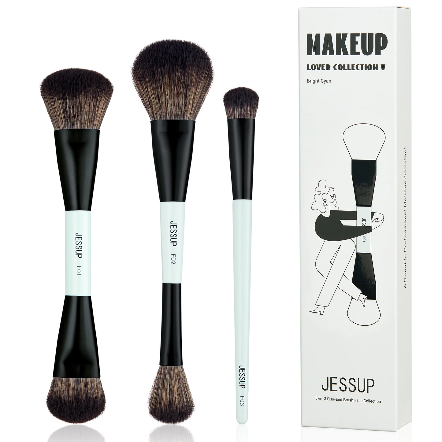 Jessup Double-Sided Makeup Brush Set – Foundation, Contour & Eyeshadow Brushes