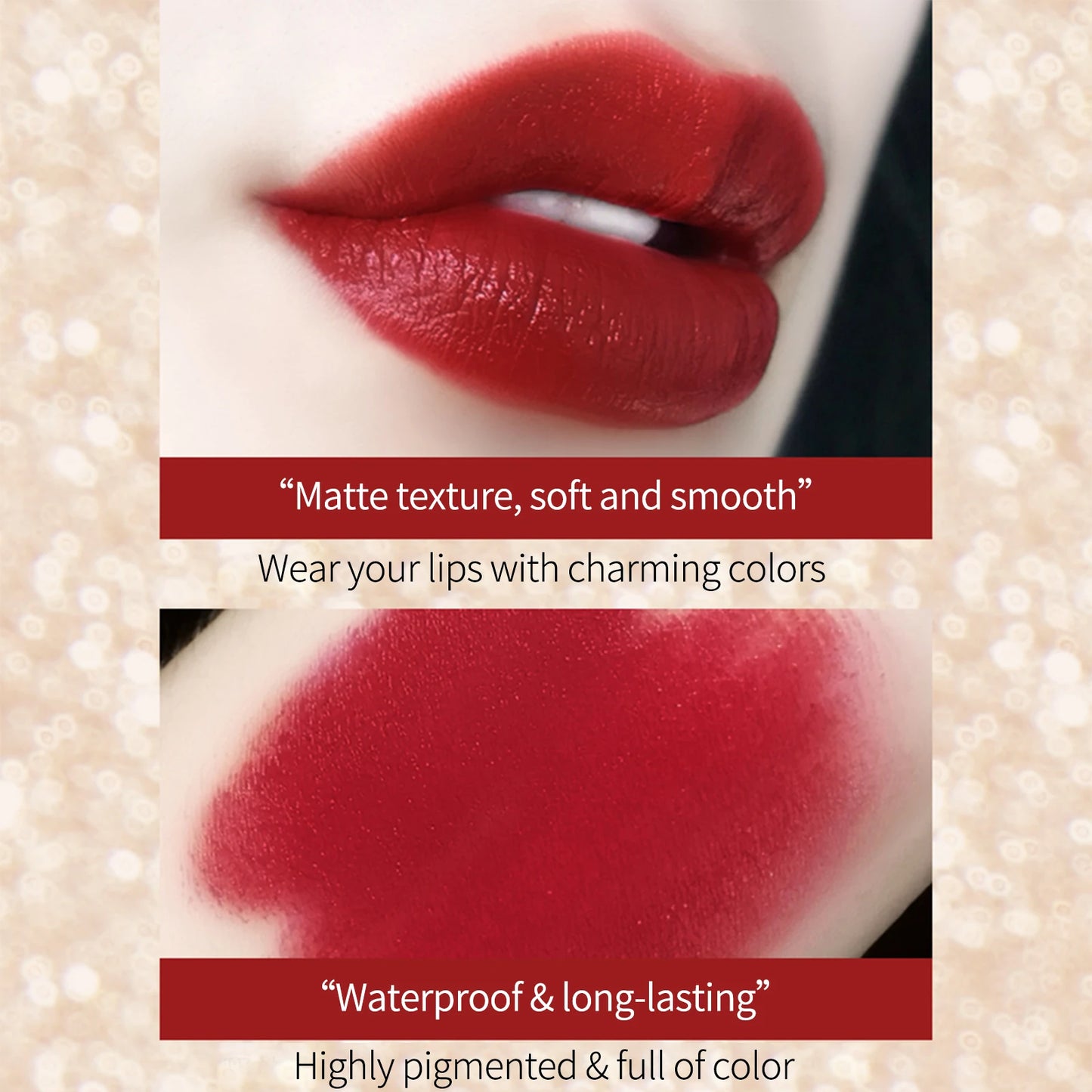3 Color Matte Lipstick Set with Silver Chain Bag – Waterproof Long Lasting Lip Makeup 💄