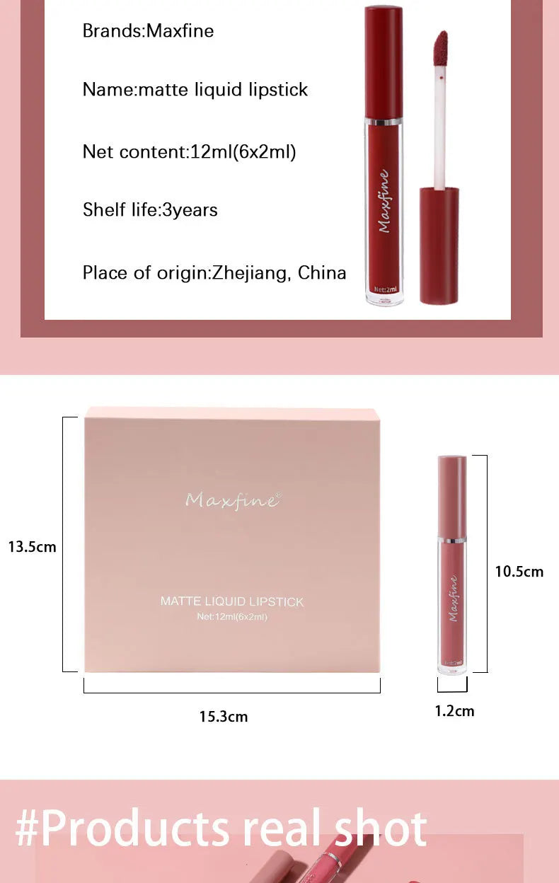 6 Color Matte Lip Gloss Set – Waterproof Long Lasting Moisturizing Lipstick Gift Box
