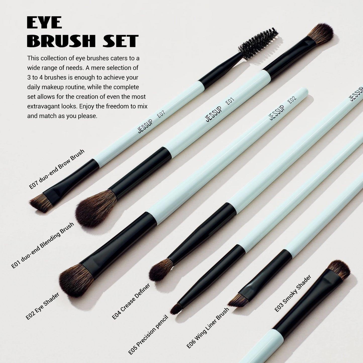 Jessup Double-Sided Makeup Brush Set – Foundation, Contour & Eyeshadow Brushes