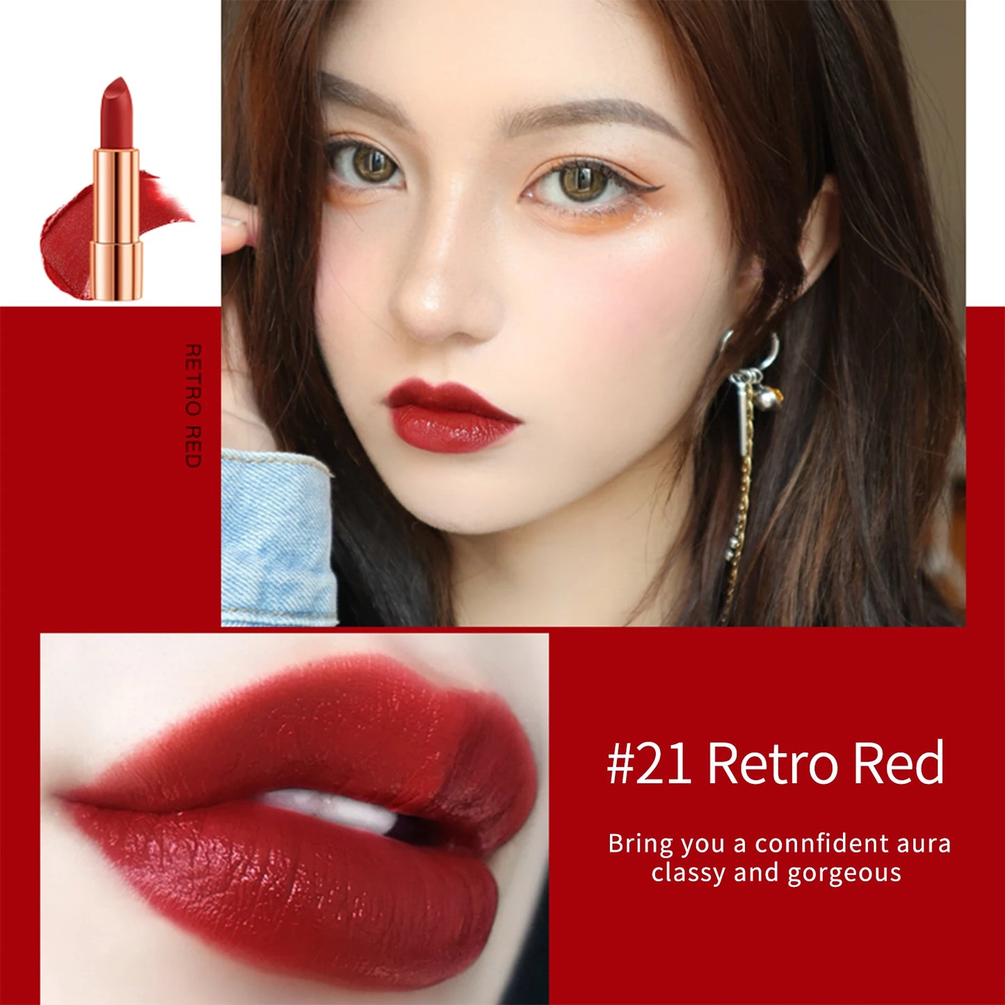 3 Color Matte Lipstick Set with Silver Chain Bag – Waterproof Long Lasting Lip Makeup 💄