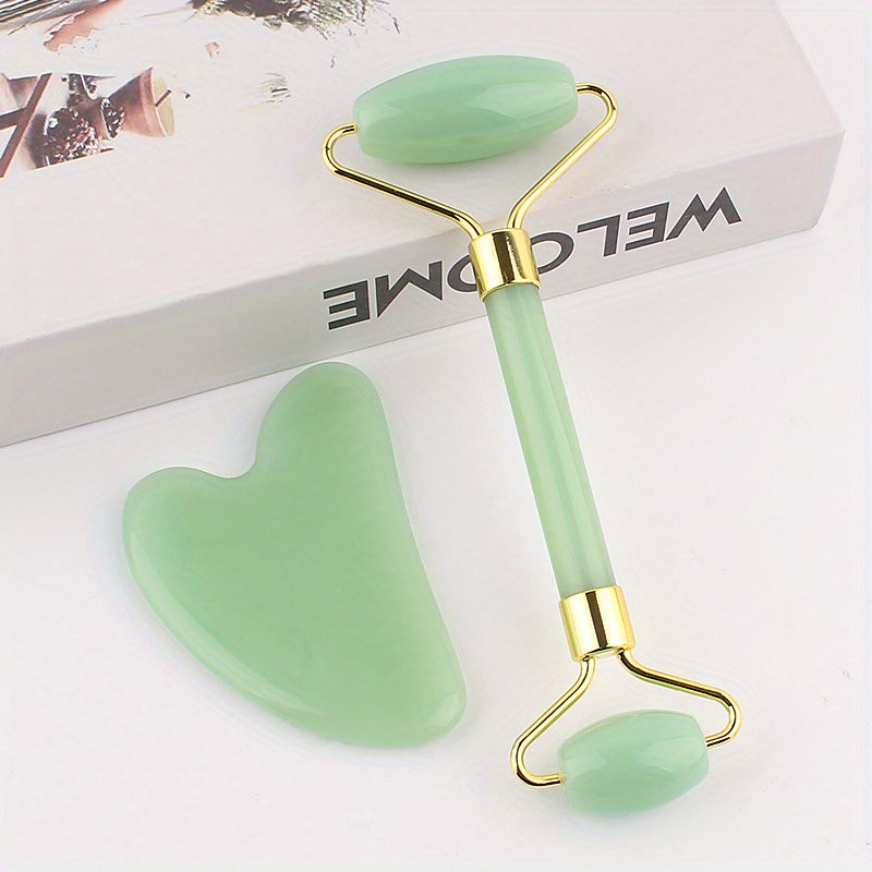 Green Heart Gua Sha Facial Roller – Rose Gold Face & Body Massage Tool