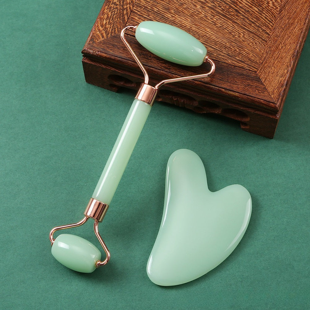 Green Heart Gua Sha Facial Roller – Rose Gold Face & Body Massage Tool