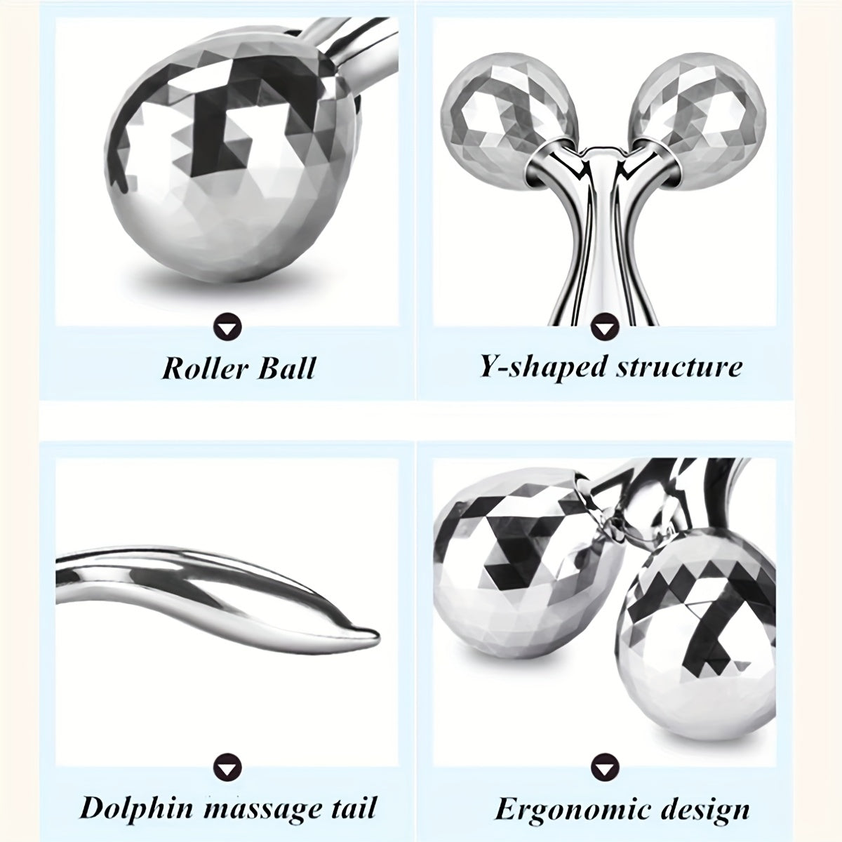 3D Roller Face & Body Massager Set – 360° Y-Shaped Beauty Tool Silver